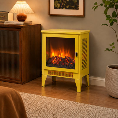 Freestanding Electric Fireplace Stove Heater With 3D Flame Effect, Portable Indoor Space Heater With 3-Sided Glass View, 2 Heat Settings, and Overheat Protection