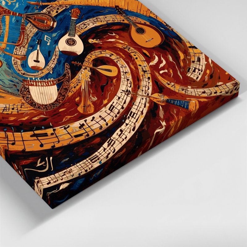 «Music Folk and Ethnic Music Symbols», art mural sur toile brune, H 11 po x l 14 po