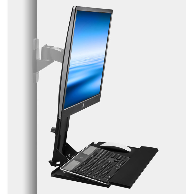 Black Adjustable Wall Mount Monitor and Keyboard Tray