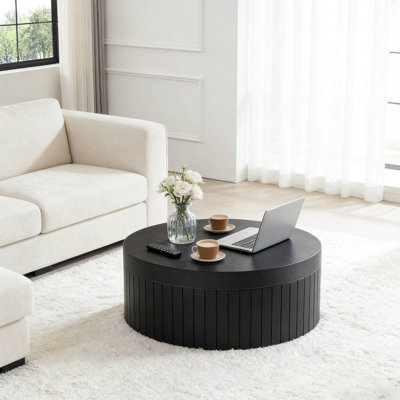 Table basse ronde et moderne avec rangement, table d'appoint décorative pour salon