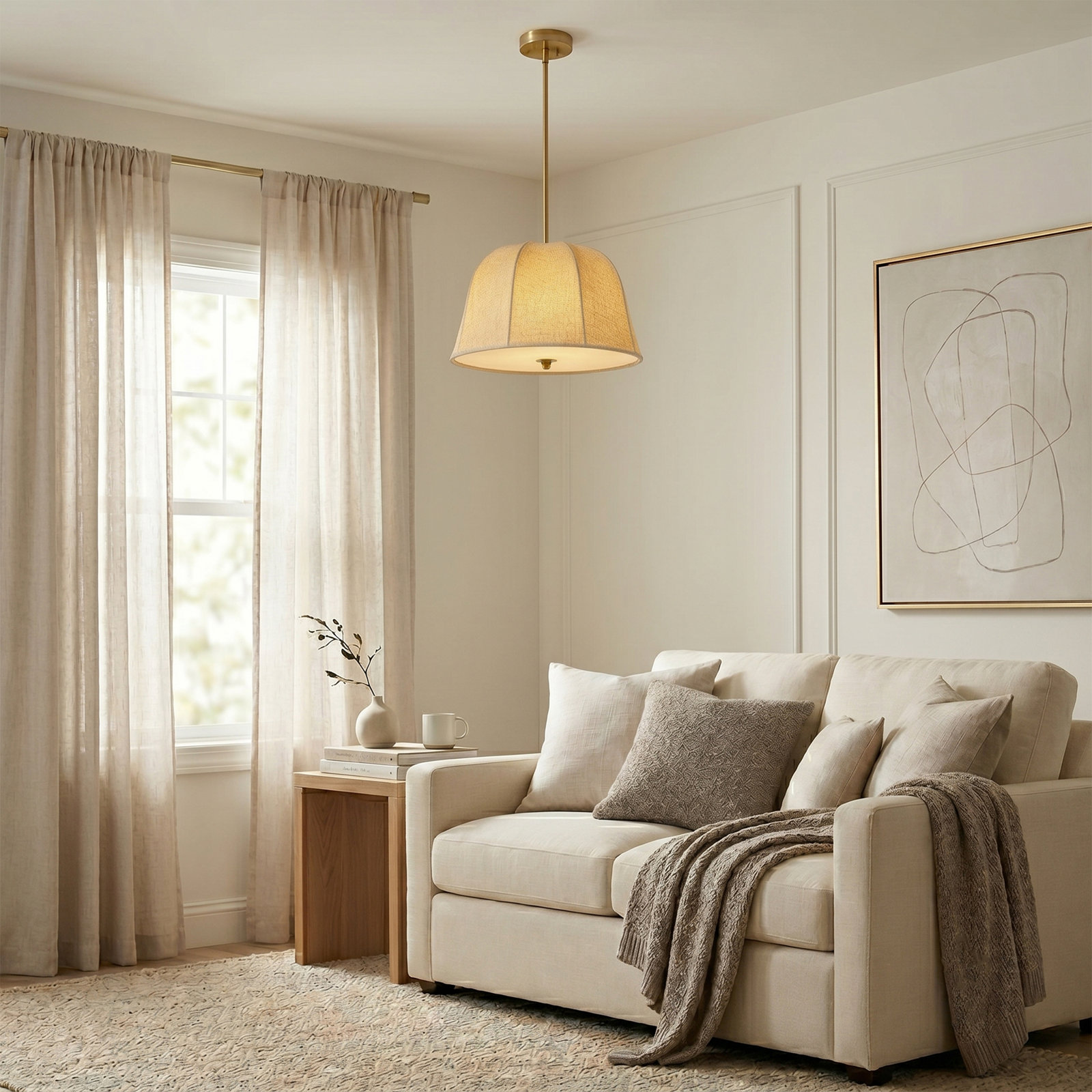 Dimmable Brass 3-Light Pendant, 59" H x 17.7" W x 17.7" D