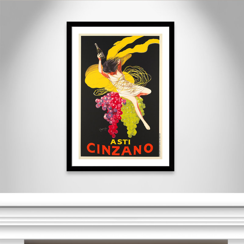 «Brickhill Asti Cinzano», affiche vintage encadrée sur papier en noir / jaune, Noir mat, H 43 po x l 31 po x P 1,25 po