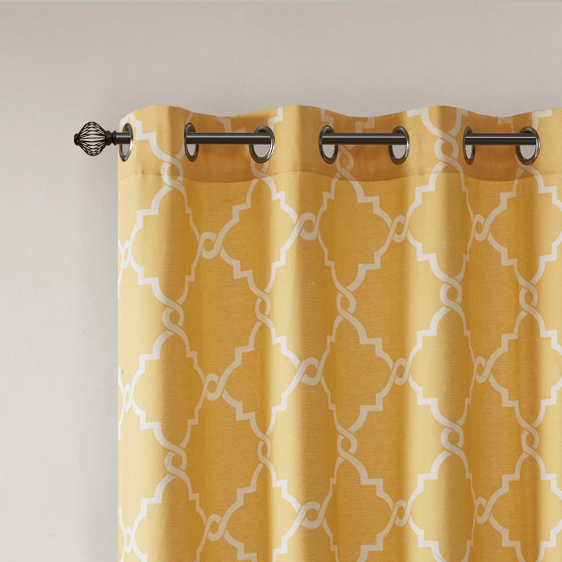 Yellow and White Light-Filtering Grommet Curtain Panel