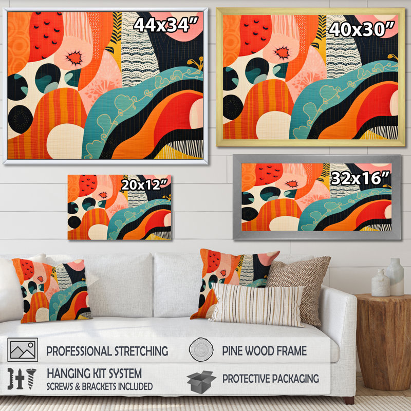 " Mid Century Vintage Textiles II ", Gold Single Picture Framed, 12" H x 20" W x 1" D