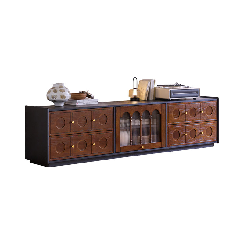 Meuble télé rétro en bois massif noir, 86.61