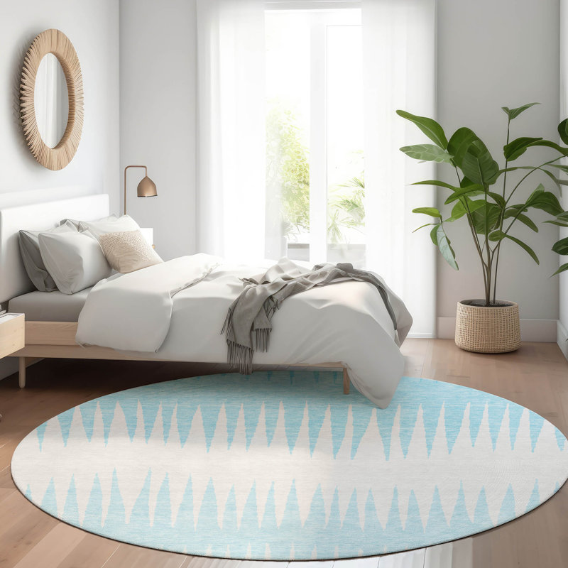 Premium Machine Washable Prisco Sky Rug, Round 8'