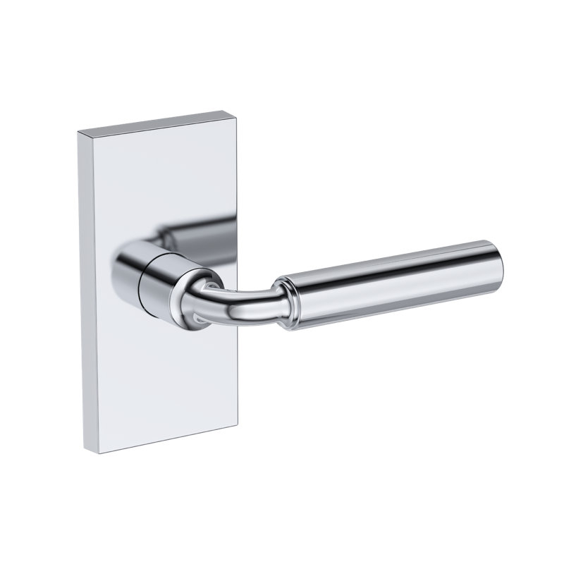 La Conner Full Dummy Lever with Contemporary 5in Rose in Unlacquered Brass, Polished Chrome