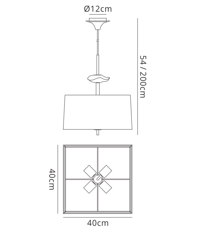 4 - Light Polished Chrome Square/Rectangle Pendant, Cream