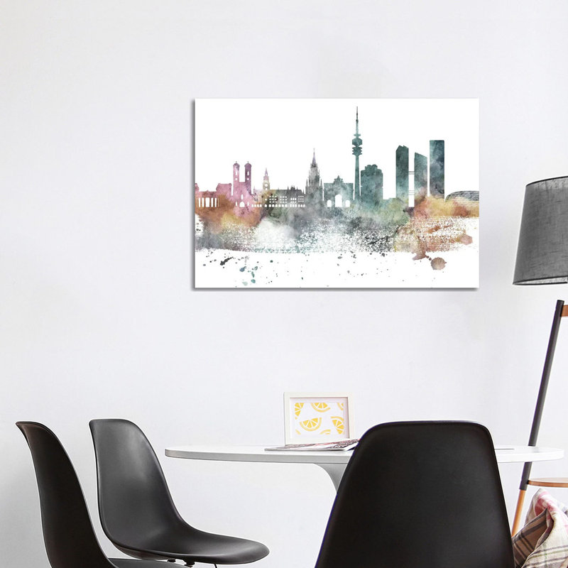 Munich Pastel Skyline by WallDecorAddict - Wrapped Canvas Print, 101.6 cm H x 66.04 cm W x 3.175 cm D