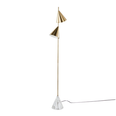65" Contemporary Metal Floor Lamp in Plated Nickel with A Black Faux Marble Metal Base