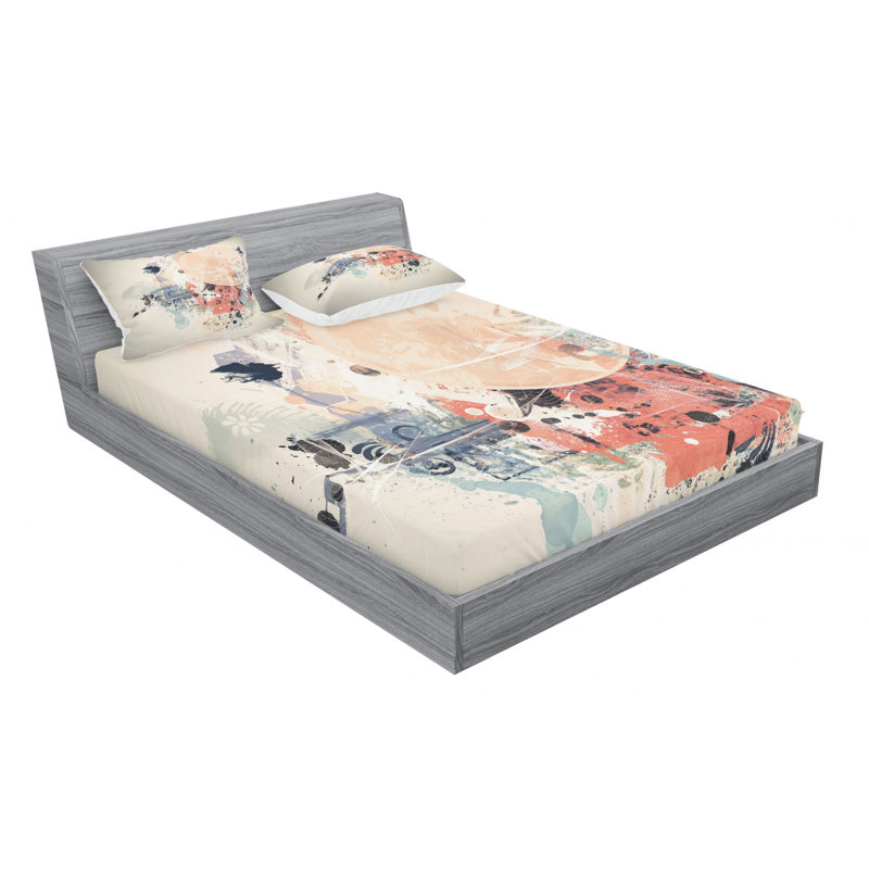 Microfiber Abstract Sheet Set, Queen Sheet Set with Fitted Sheet