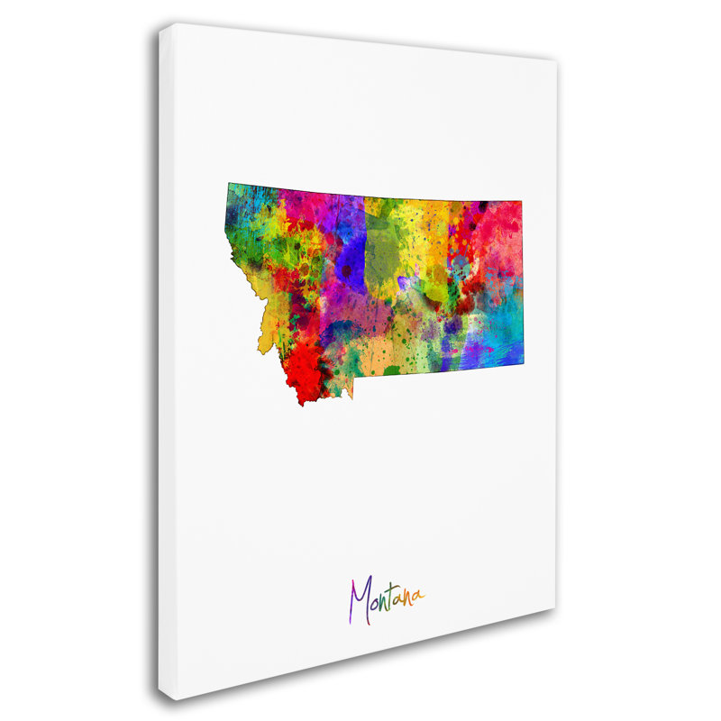 « montana map », reproduction d’impression sur toile tendue, H 47 po x l 35 po x P 2 po