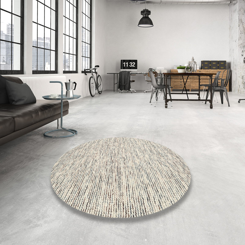 Tapis contemporain gris, Rond 8 pi