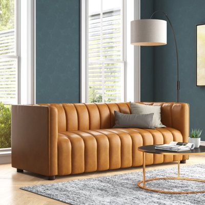 Anorea 83'' Genuine Leather Square Arm Sofa