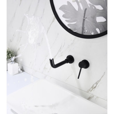 Robinet de lavabo de salle de bain noir mat, levier unique pour le contrôle de la distribution d'eau, drain escamotable inclus, fait de laiton robuste et robinet mural en acier inoxydable noir, température de sortie précise