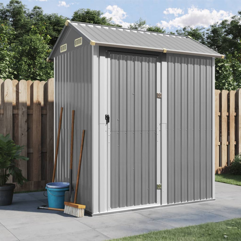 Garden Shed 192X152.5X237 Cm Galvanised Steel, Light Grey