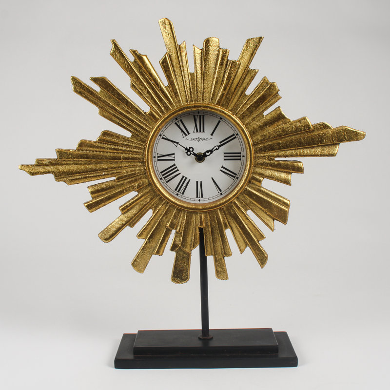 Roman Numeral Resin Quartz Movement / Crystal Tabletop Clock in Gold