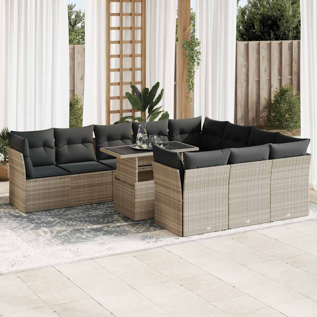 Vidaxl 11-Tlg. Garten-Sofagarnitur Mit Kissen Beige Poly Rattan