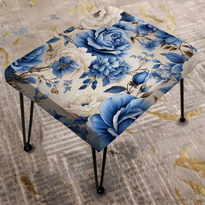 Blue Neo Victorian Roses Victorian Pattern II - Floral Rectangle Ottoman