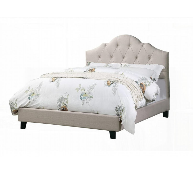 Structure de lit contemporaine grand format avec base de lit en bois touffeté en polyfibre brun clair réglable, aucun sommier tapissier requis, support solide