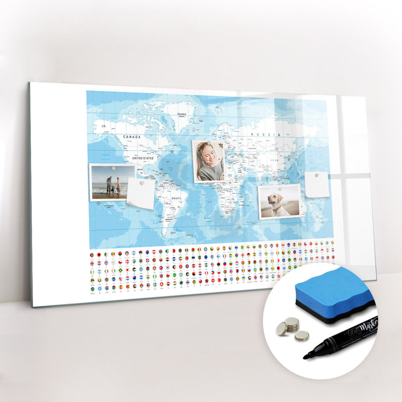 Magnetic Memo Board Whiteboard - 120 x 60 cm - With Marker and Magnets - Continent maps