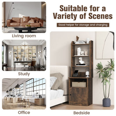 Bedside Tables Tall Nightstands With 5 Open Shelf And Cabinet