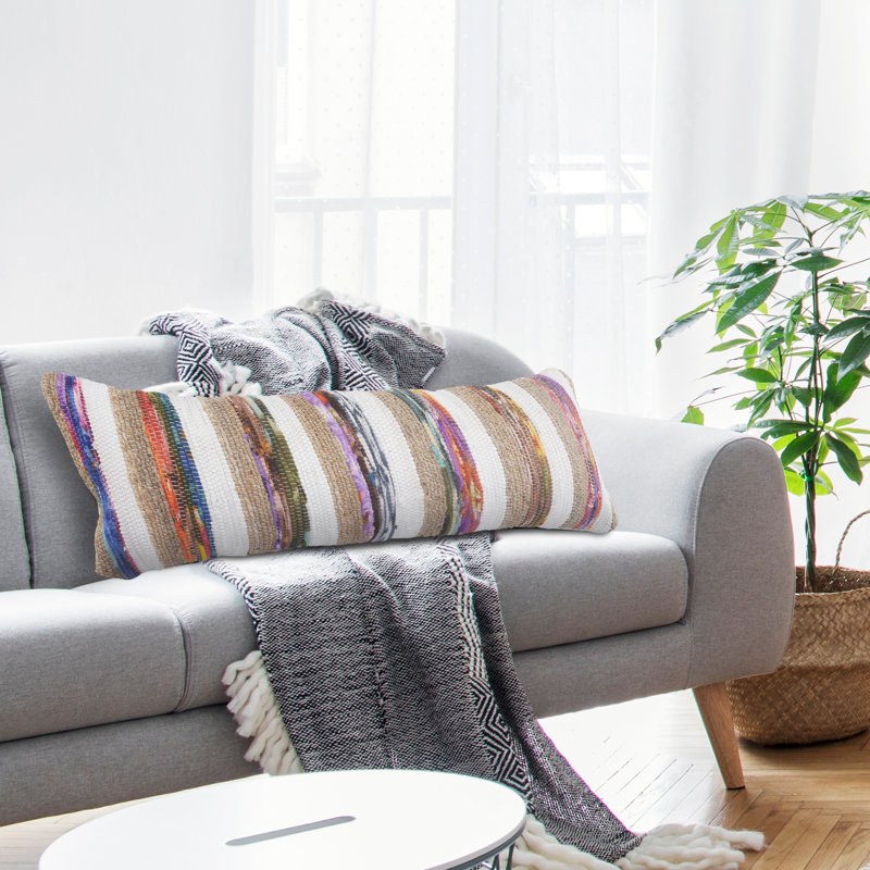 Housse de coussin décoratif moderne tissé à rayures Chindi
