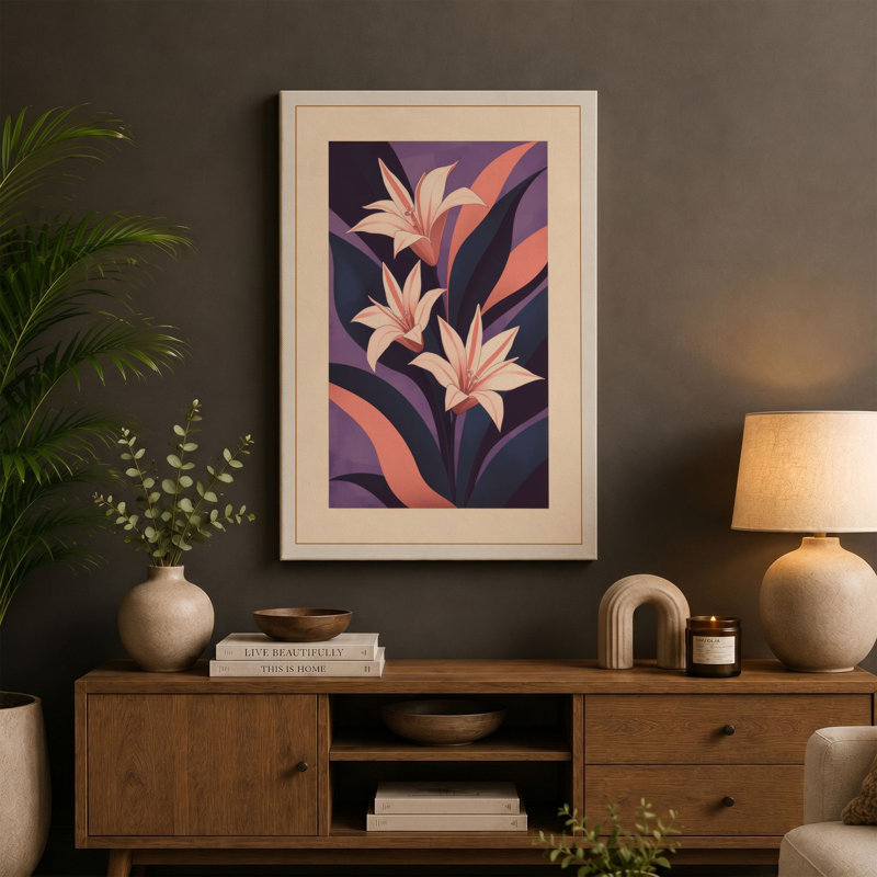 Lilies in Bloom Botanical - Wrapped Canvas, 30x20 - 76.2 x 50.8 cm, Cream Border