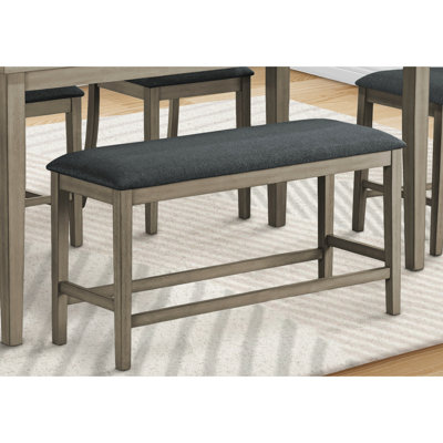 Banc rectangulaire en bois de 42 po avec siège rembourré noir de conception transitionnelle pour les espaces de salle à manger et de cuisine, motif de couleur gris antique, processus d'assemblage facile