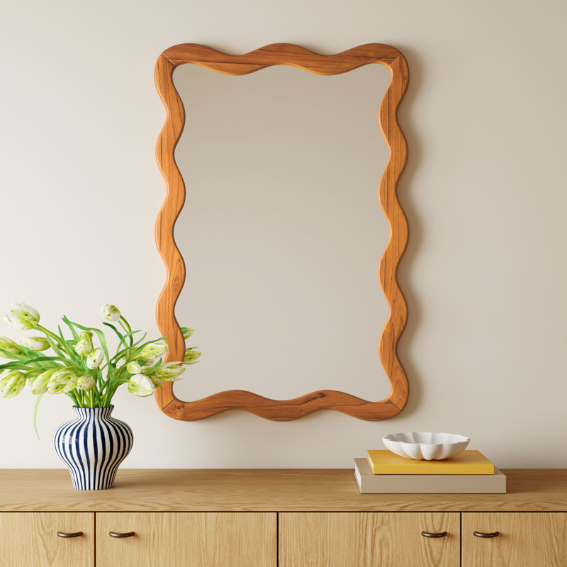 Mandan Reagan Natural Wall Mirror, Oak Wood