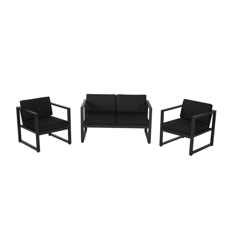 Ensemble d'extérieur 3 pièces Novi, 1 causeuse, 2 chaises d'appoint, tissu gris foncé, métal