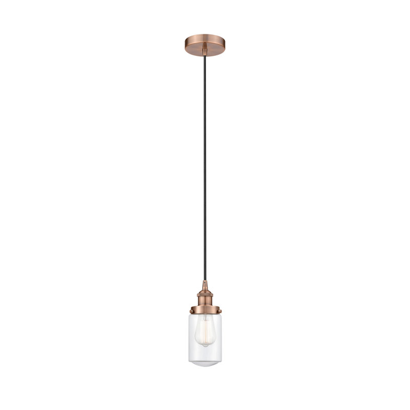 Luminaire suspendu cylindrique à 1 lumière Saroyan, Transparent, Cuivre antique