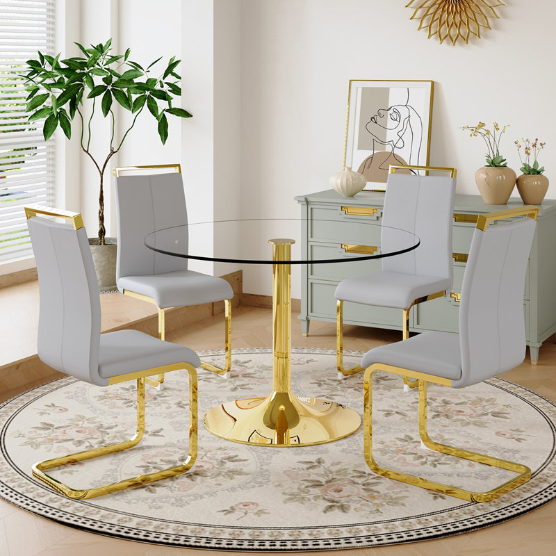 5 - Piece Pedestal Dining Set, 29.5"H x 42"L x 42"W, Dark Gray