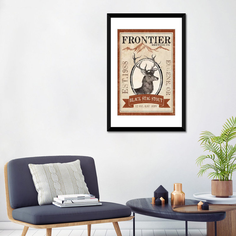 « i (black staging stout) », affiche rétro sur toile Frontier Brewing Co., H 32 po x l 24 po x P 1 po, Blanc