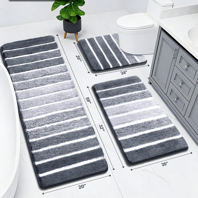 Ensemble de 3 tapis de bain antidérapants et absorbants, Gris