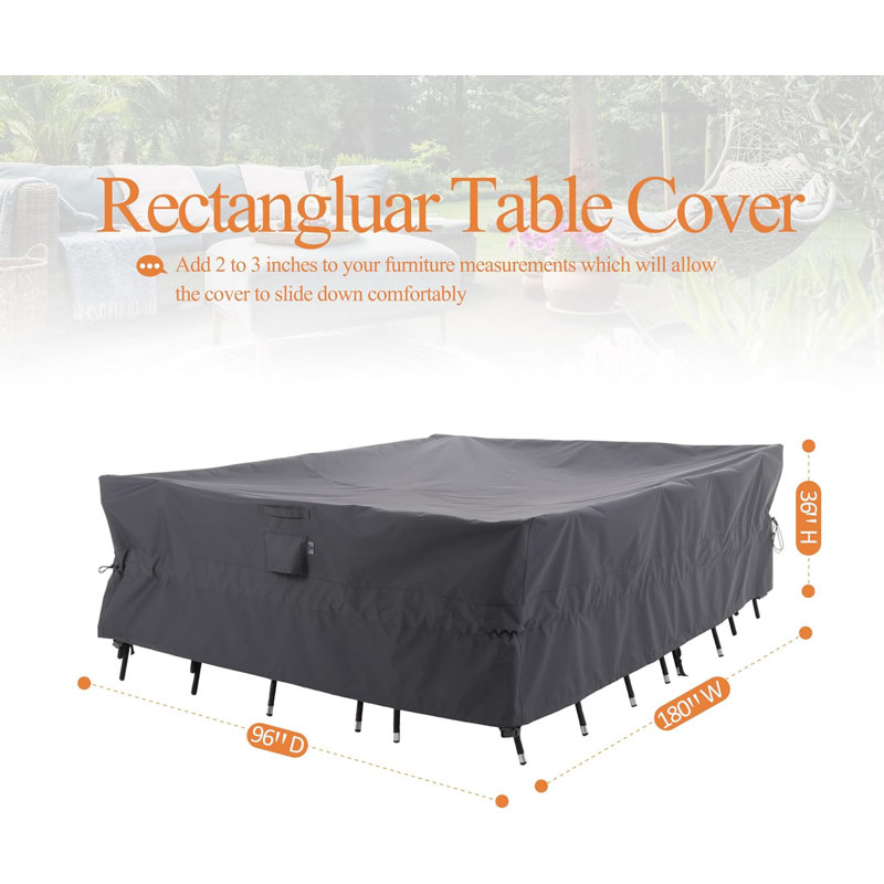 Extra Large Gray Waterproof Ripstop Patio Table Cover with Elastic Closure
