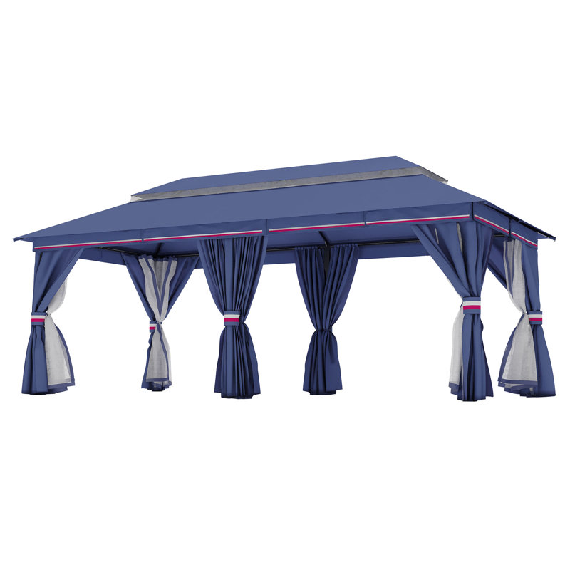 Classic Blue 10'x10' Iron Frame Patio Gazebo with Mosquito Netting