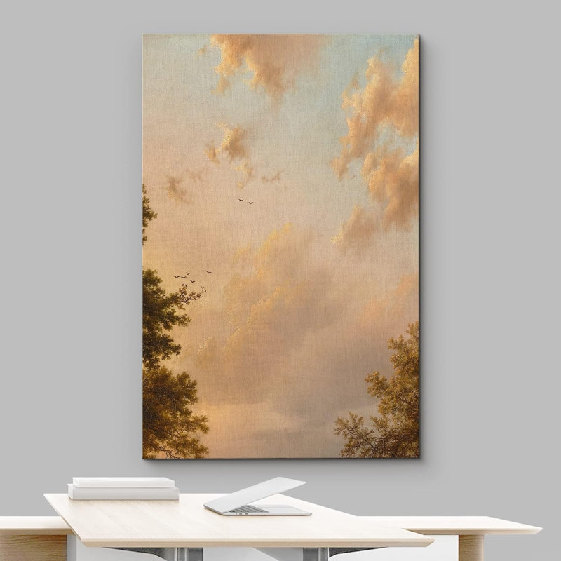 Orange, coucher de soleil pastel orange, nuages, nature, paysage, art moderne, décor minimaliste, rustique, Toile tendue