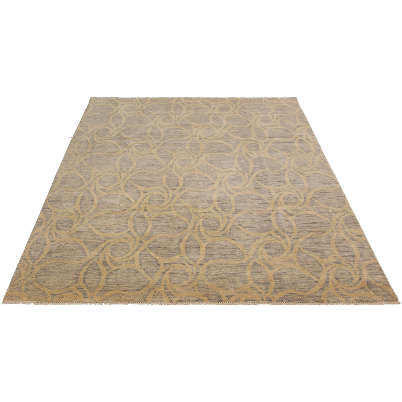 Tapis zone de laine 9 pi x 9 pi 9 po noué la le plus ushak de couleur beige à la main one-of-kind Vada