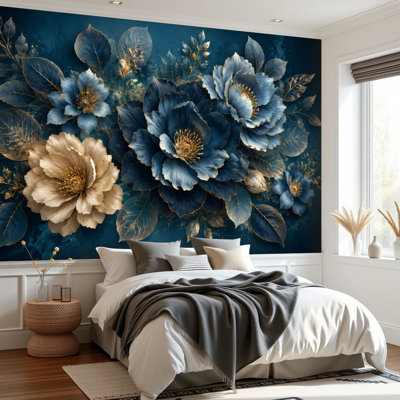 Papier peint adhésif autocollant abstrait à motif de fleurs de chrysanthèmes dessinés à la main sans soudure pour décoration murale en papier autocollant amovible pour salon H 69 po x l 96 po