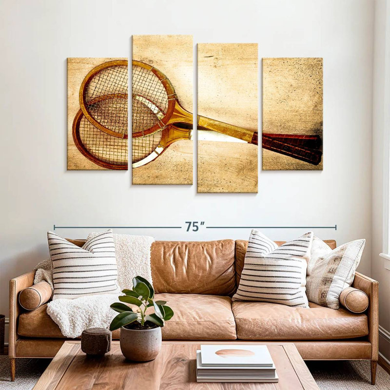 Raquettes de tennis antiques, H 42 po x l 68 po