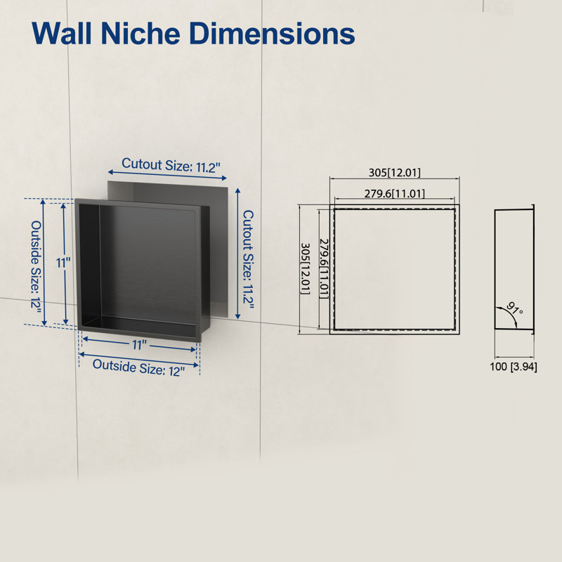 Niche murale de salle de bain encastrée en acier inoxydable l 12 po x H 12 po