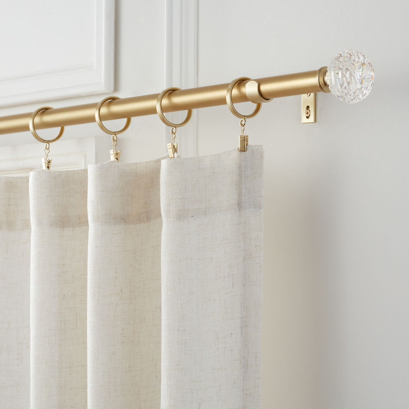 Brushed Gold Curtain Rod with Crystal Finials, 36"-72"