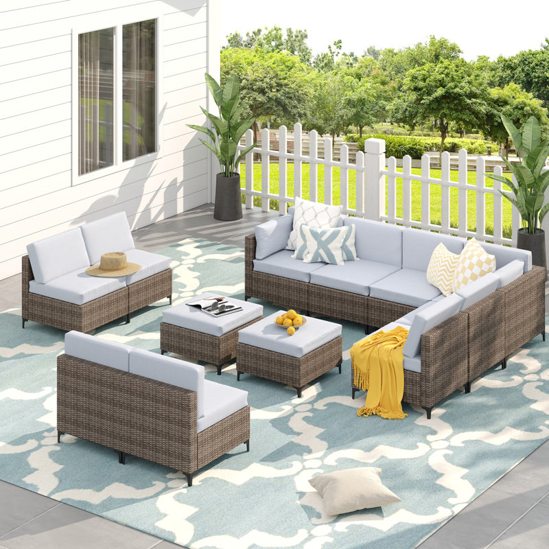 10 - Person Patio Conversation Set with Cushions, Gray