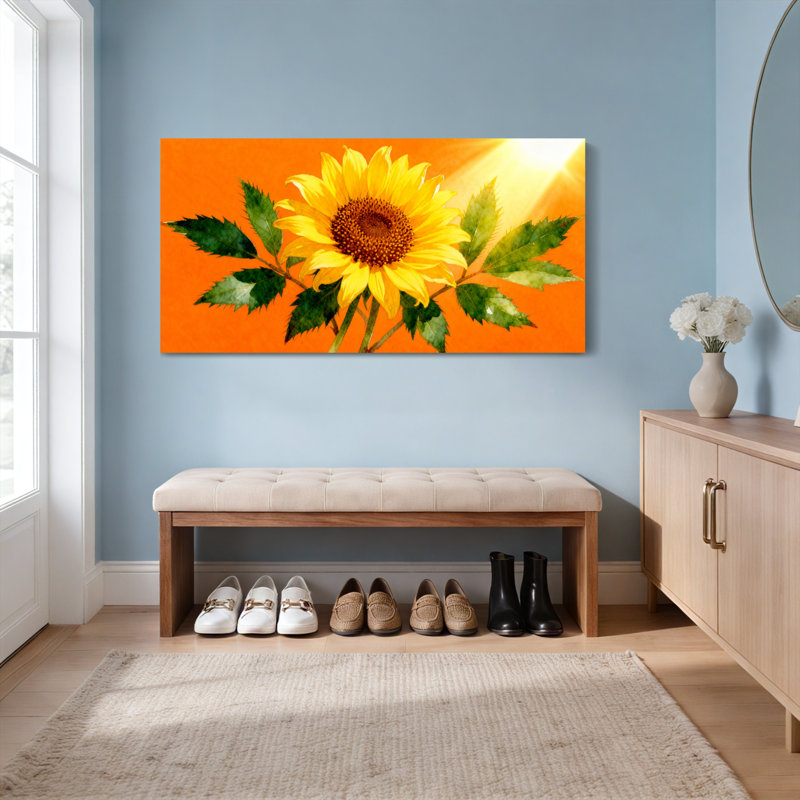 Ensemble de 1 tableau mural sur toile tendue représentant un tournesol, H 12 po x l 36 po