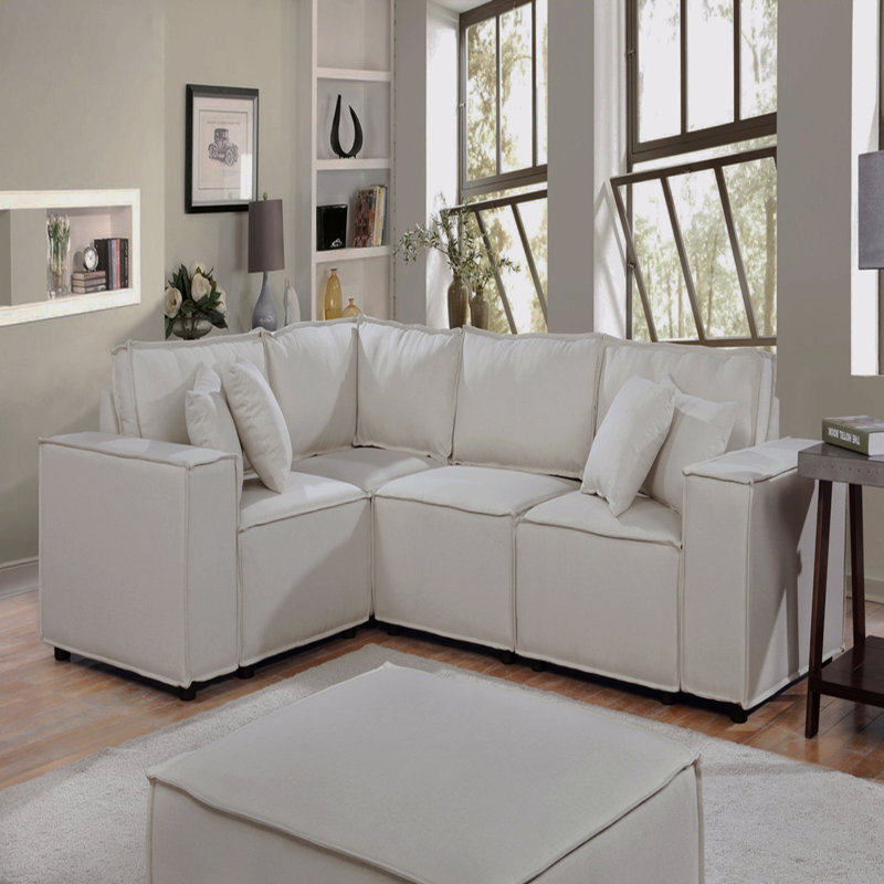 Canapé modulaire de 99 po avec repose-pieds en lin beige