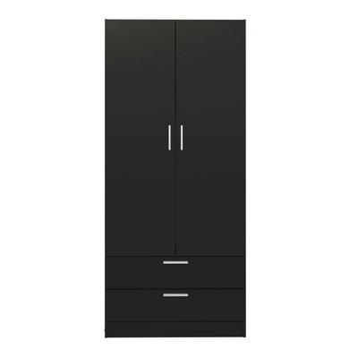 Estralita 2 Door 2 Drawer Spacious Storage Cabinet Wardrobe with Shelf and Hanging Space 31"L Wooden Armoire Closet Modern Organization Unit for Bedro