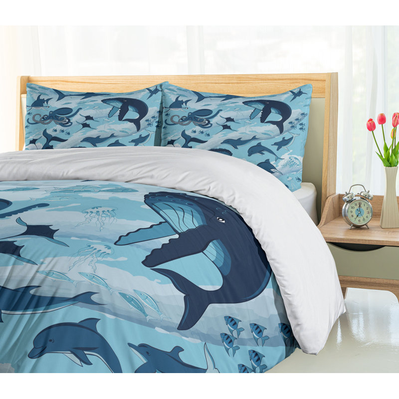 Blue Ocean Life Microfiber Queen Duvet Cover Set