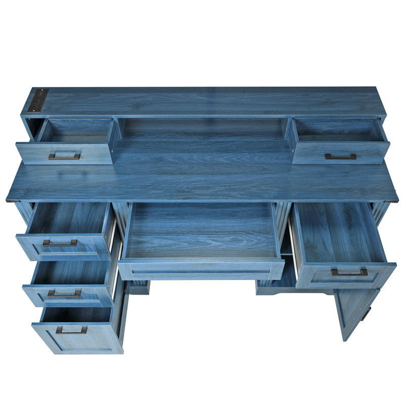 Bureau autoportant avec support pour écran, Bleu