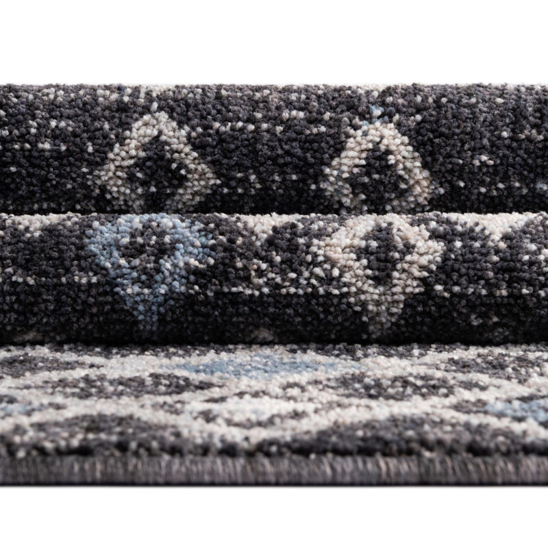 Abstract Area Rug in Charcoal Gray-Light Blue, Rectangle 10' x 13'